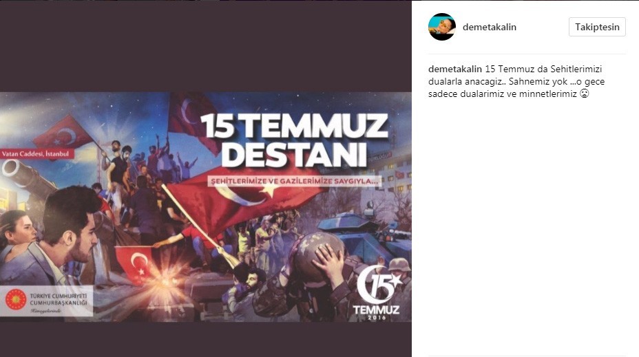 Demet Akalın 15 Temmuz Sahnesini İptal Etti