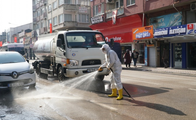 MUSTAFAKEMAL PAŞA#039;DA CADDE VE KALDIRIMLAR DEZENFEKTE EDİLİYOR