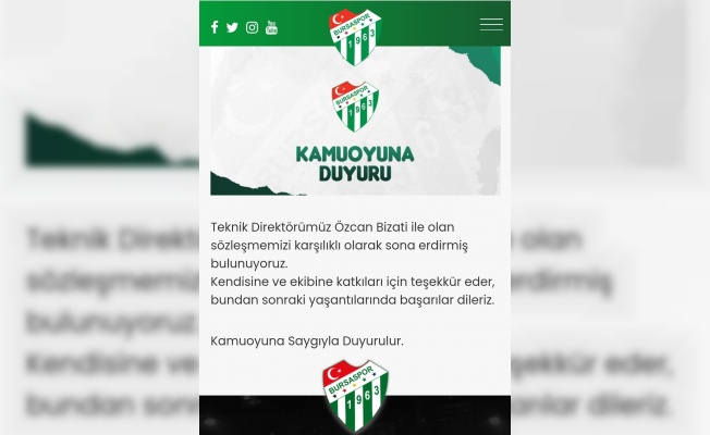 Bursaspor, Teknik Direktör Özcan Bizati ile yollarını ayırdı