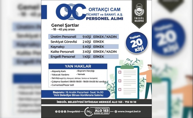 Ortakçı Cam 20 Personel Alacak