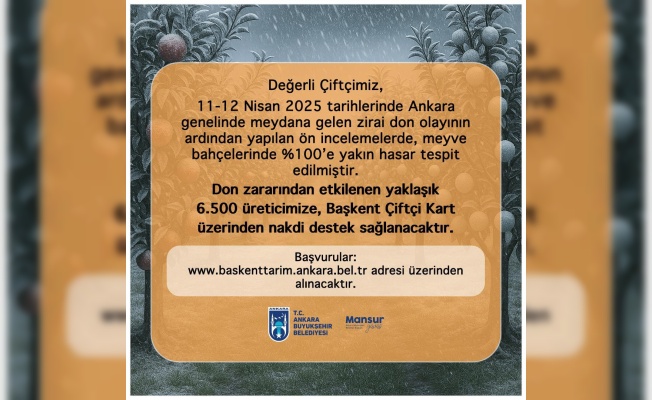ANKARA BÜYÜKŞEHİR BELEDİYESİ’NDEN ZİRAİ DON MAĞDURU ÜRETİCİLERE DESTEK
