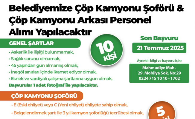 İnegöl Belediyesi 15 Personel Alacak