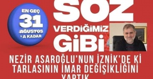 CANLA BAŞLA BAŞKAN ALİNURAKTAŞ'IN KANKİSİ MÜPTEZEL NEZİR ASAROĞLU'NUN İZNİK'DEKİ TARIM ARAZİSİ  İMARA AÇTI